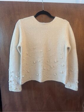 Zara Pearl Embellished Soft Knit Sweater | Size Medium ✨